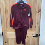 GIRLS UNDER ARMOUR 2PC SET DK WINE/BRIGHT ORANGE YMD 10