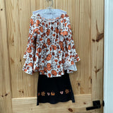 GIRLS 2PC SET CREAM/BLK W/PUMPKINS 2XL 6