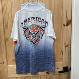 MENS AMERICAN FIGHTER SHIRT BLUE/WHITE/ORANGE XXL