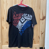 MENS AMERICAN FIGHTER SHIRT BLK/RED/BLUE XL